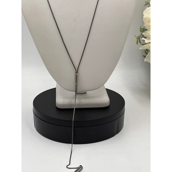 Kendra Scott Shea Antique‎ Silver Pave Bar Lariat Necklace - Picture 3 of 8